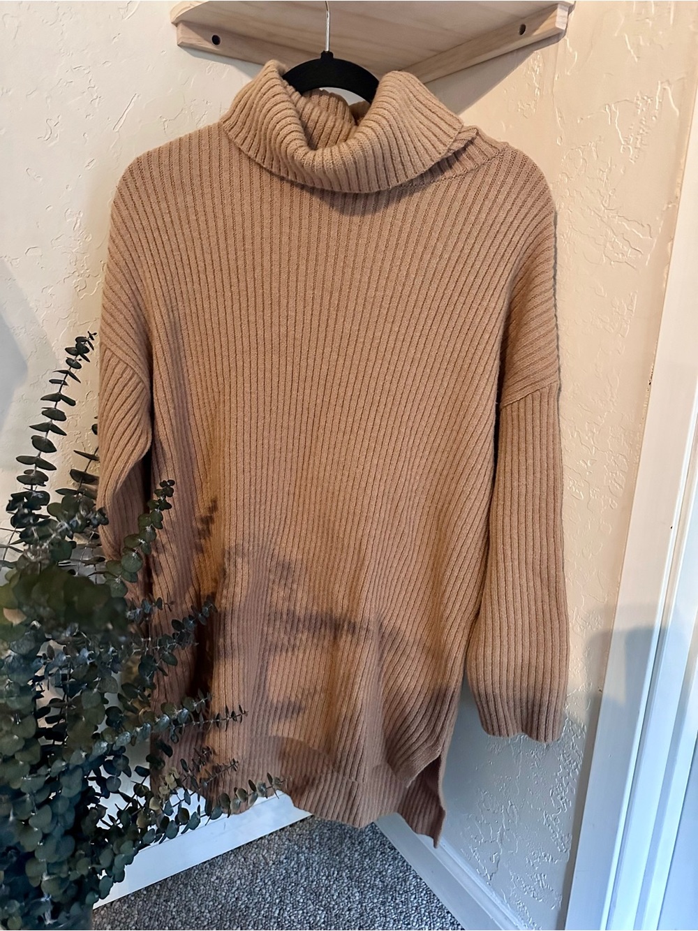 Women's Ribbed Cowl Turtleneck Sweater - Camel